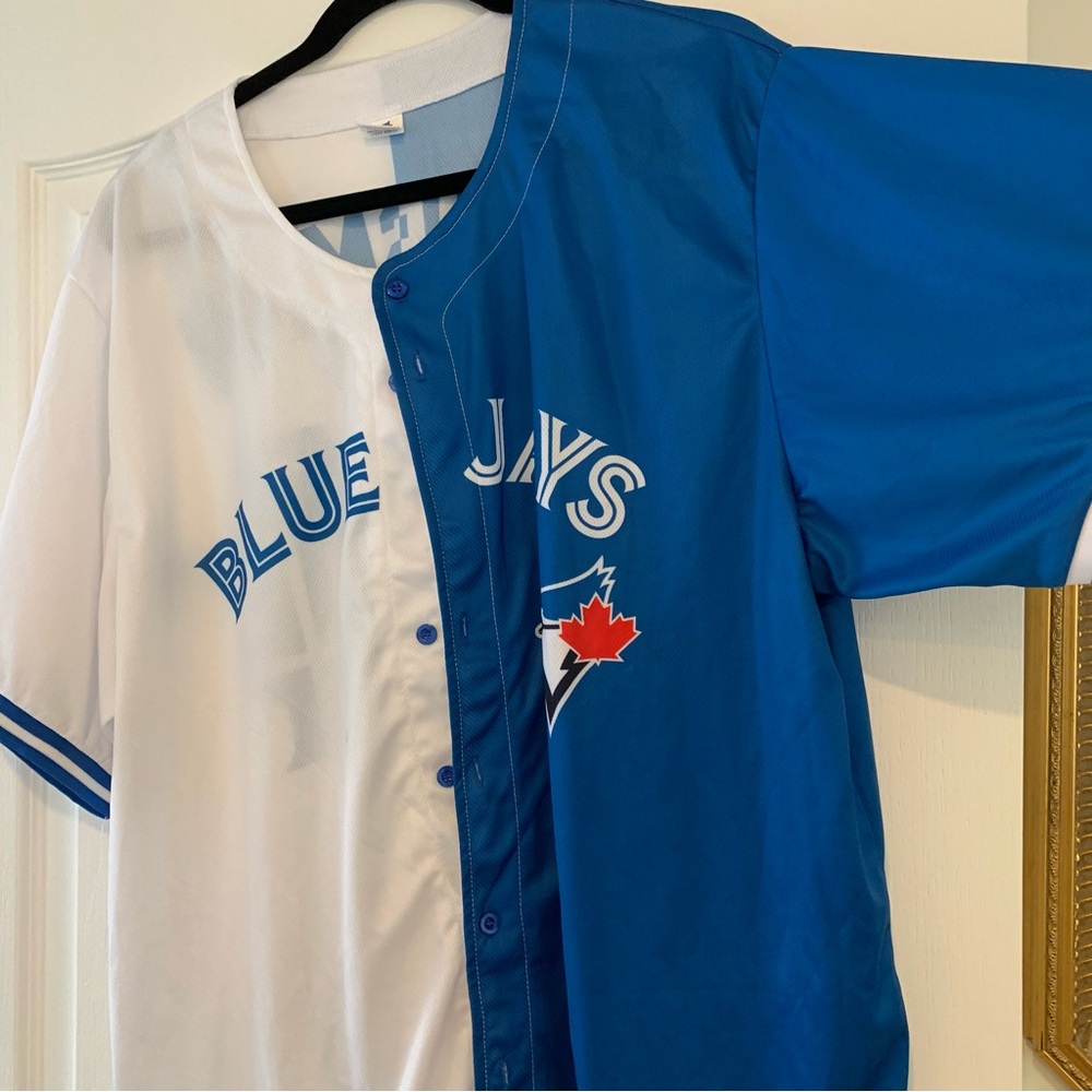 Blue and White Sports Jersey with Bird Logo